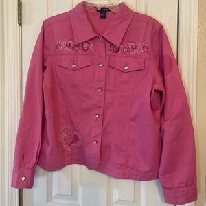 Pink Button Front LS Embellished Jacket XL